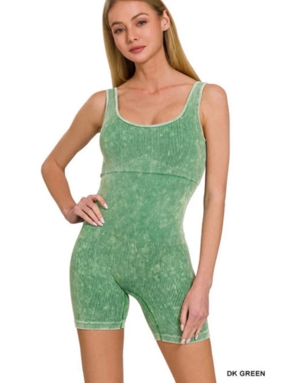 New Zenana Green Ribbed Sleeveless Romper Stretchy Shapewear Small/Medium - Picture 1 of 3